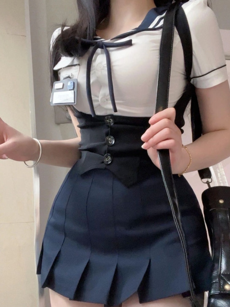 Summer Preppy Style 3 Piece Set Women Japanese Kawaii Bow Sweet Mini Skirt Suit Female Korean Fashion Solid Slim Skirt Suit 2023