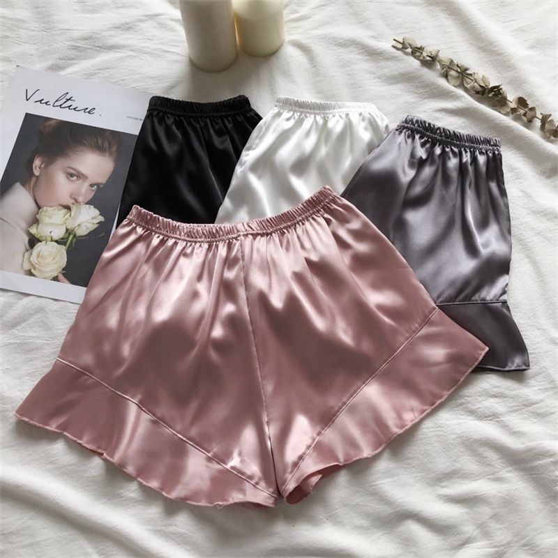 Summer Safe Shorts Thin Anti-exposure Safety Pants Artificial Silk Satin Ruffled Outer Inner Wear Shorts for Women