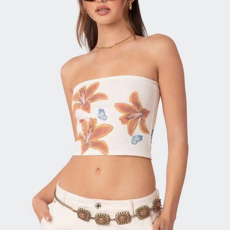 The New 2023 Women's Strapless Tight-fitting Tube Top Y2k Retro Street Women's Over-the-shoulder Halter Camisole Sexy 