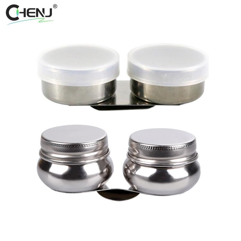 New Stainless Steel Drum Painting Palette Oil Paint Pot Single Double Hole Dipper Easy Clean Drawing Tools Art Painting Supplies