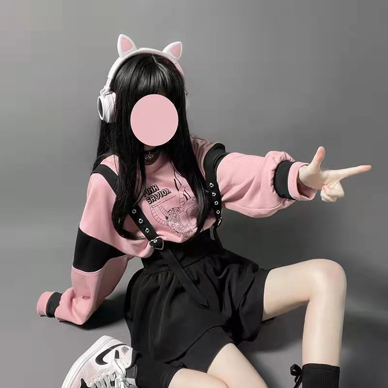 COZOK/ Kawaii Two Pieces Set Women Cartoon Print Hoodies Suspender Shorts 2023 Japanese Harajuku Conjunto Femenino Y2k Outfits