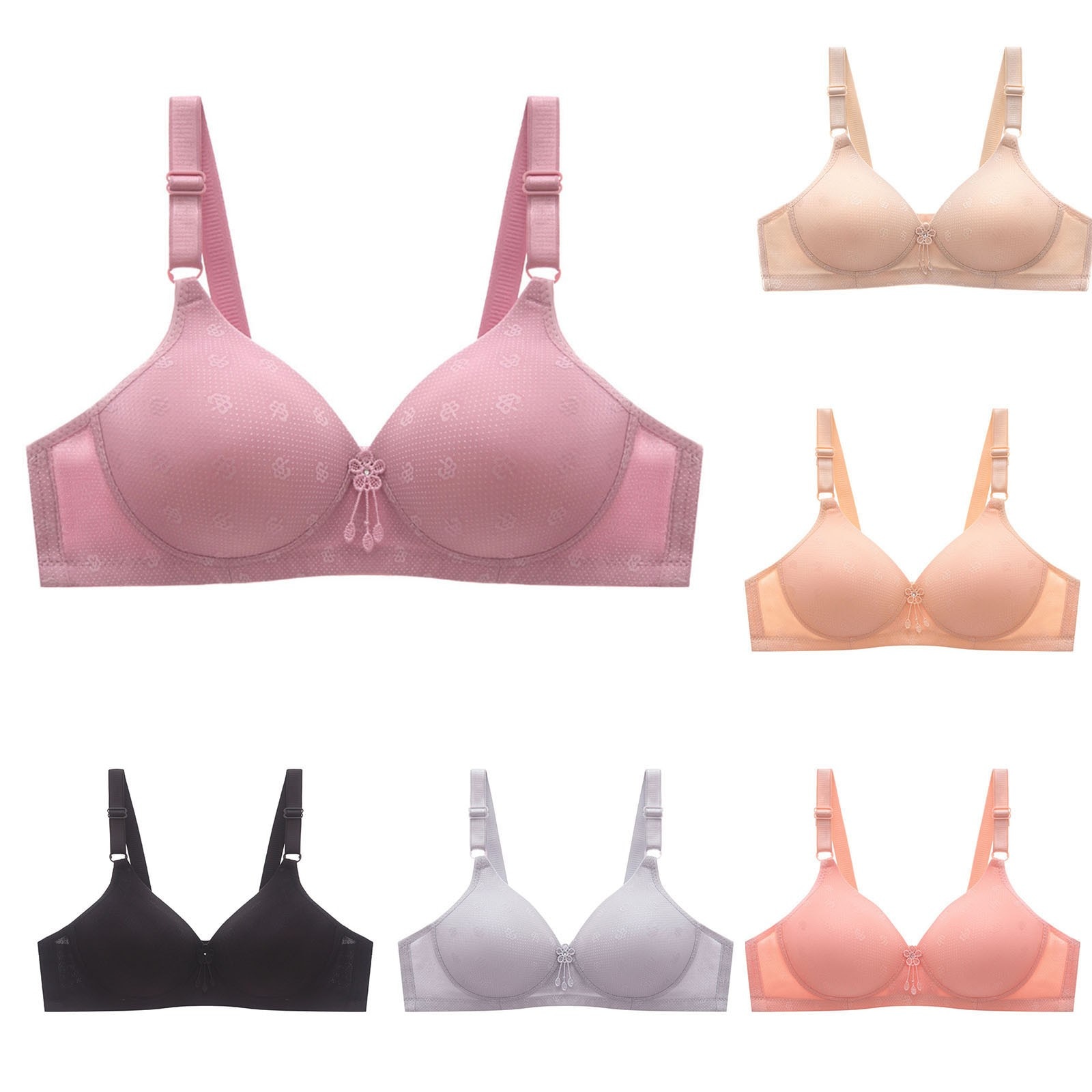 Women's Comfortable And Sexy New Jacquard Gathering Cotton Thin Large No Steel Ring Bra Sex Nightie Underwears