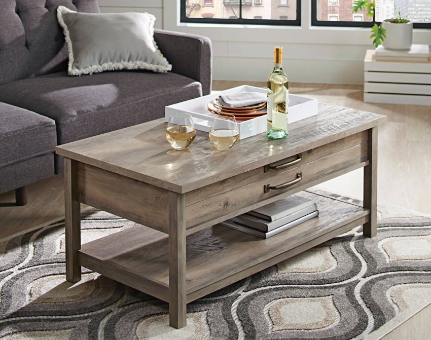 Gardens Farmhouse Rectangle Lift- Coffee Table, Rustic Gray