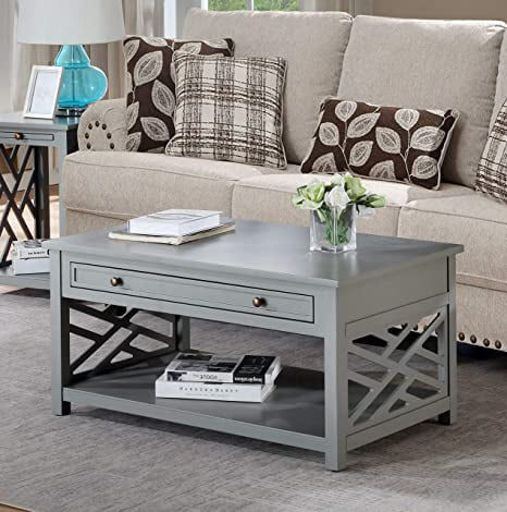 36"W Wood Coffee Table with 1-Drawer, Gray