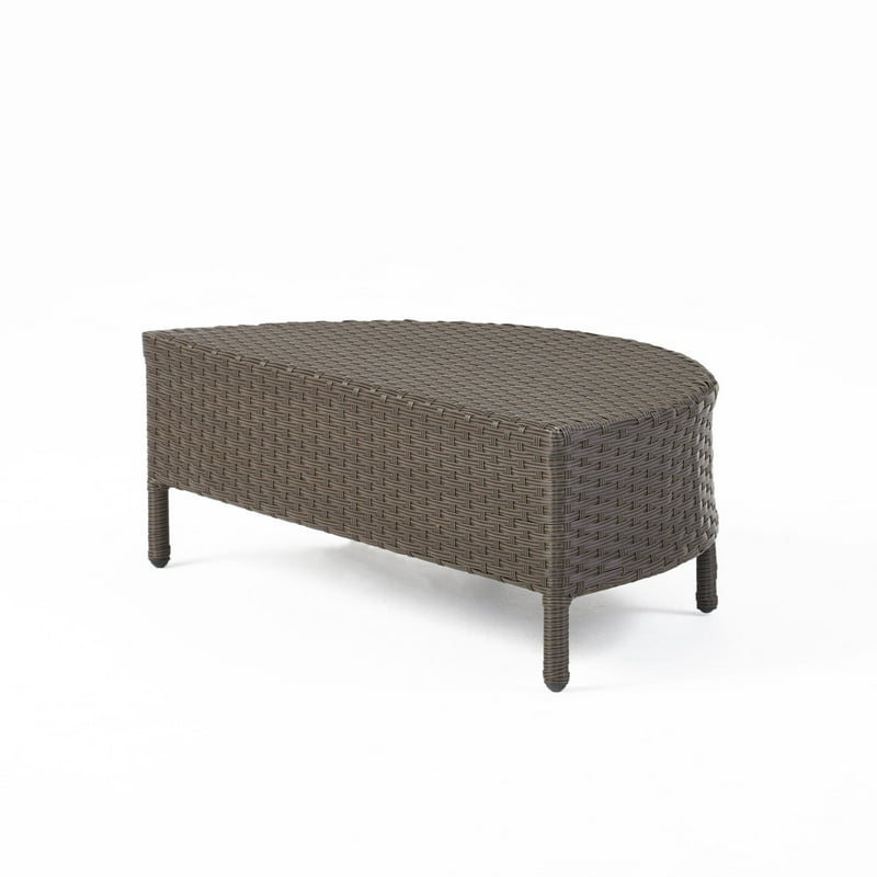 Wicker Outdoor Half-Round Coffee Table, Dark Brown