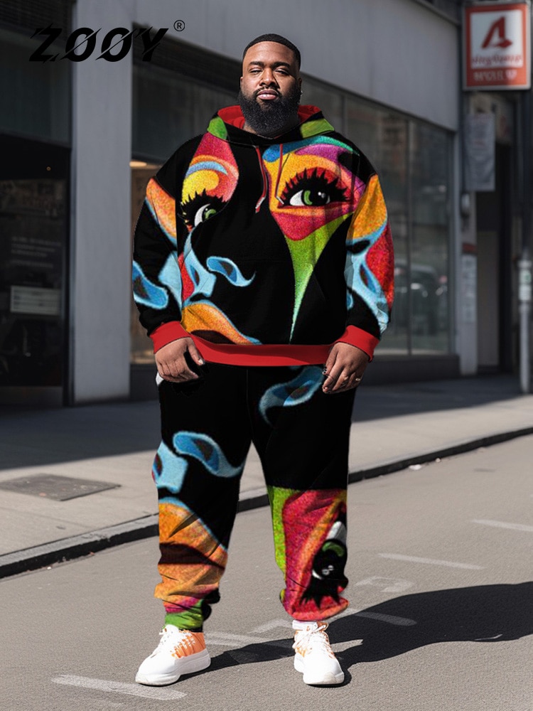 ZOOY 8XL 9XL Large hoodie letter print hoodie Men's hoodie set Printed hoodie Men's oversized fall new plus size hoodi