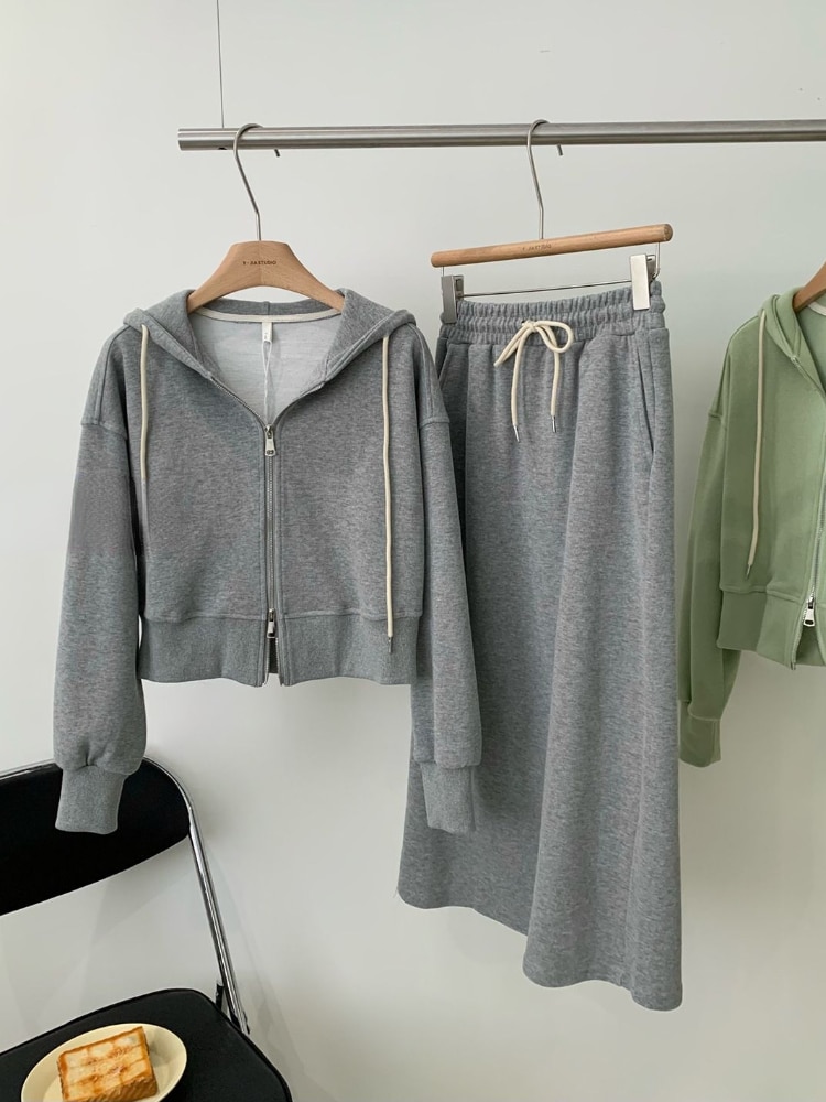 Casual Zipper Sports Suits Women Fashion Hoodie Sets 2023 Spring Autumn Solid Loose Jacket All Match Skirts 2 Piece Set