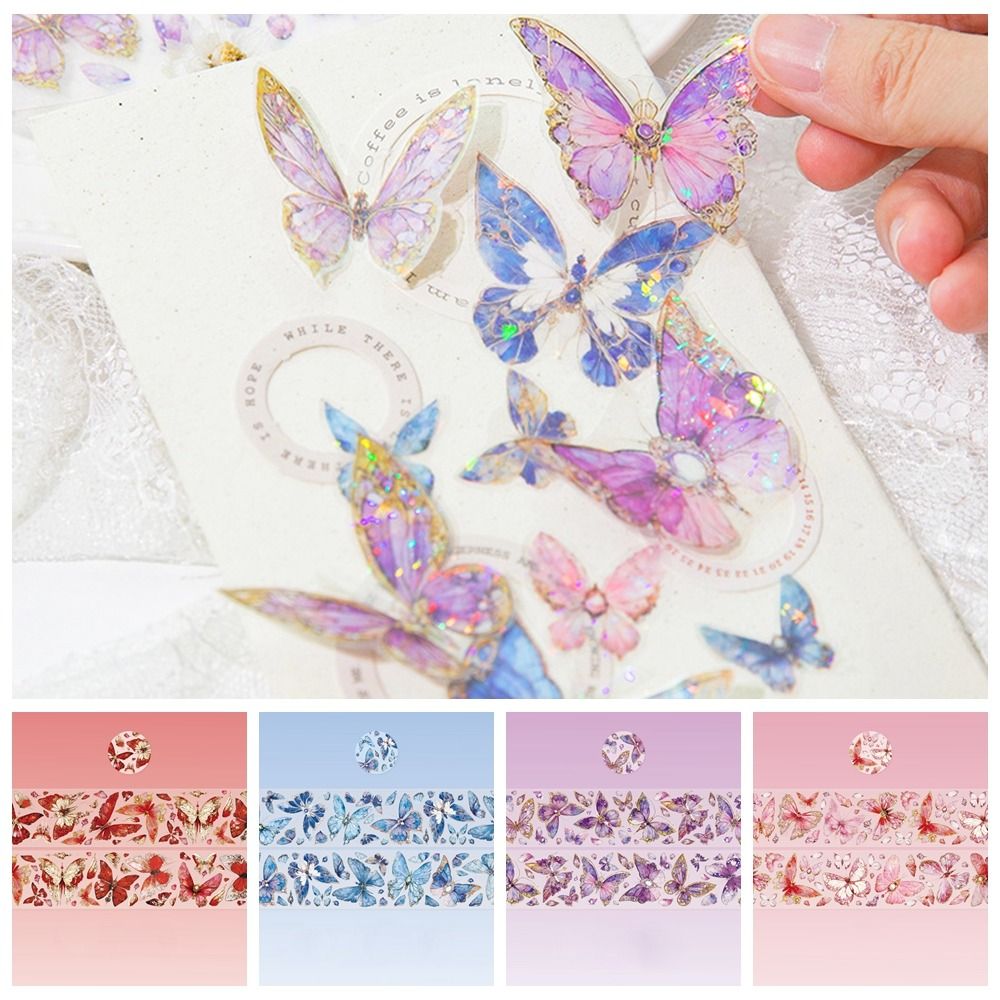 Aesthetic Handmade Collage Tape INS Butterfly Bling Album Decoration PET Shiny DIY Crafts Tapes Stationery