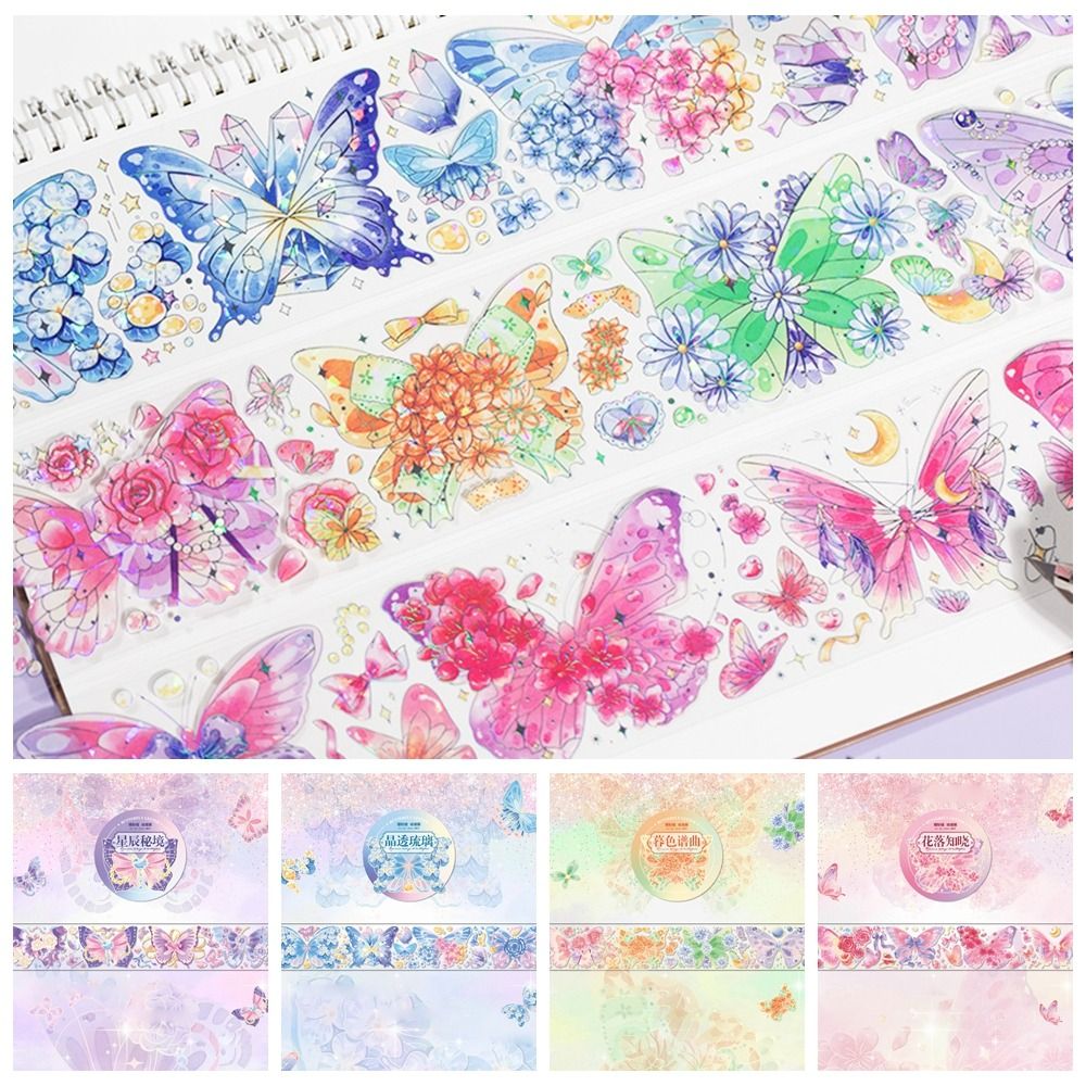 Aesthetic Handmade Collage Tape Vintage Butterfly Shiny DIY Crafts Tapes PET Bling Collection Masking Tape Students