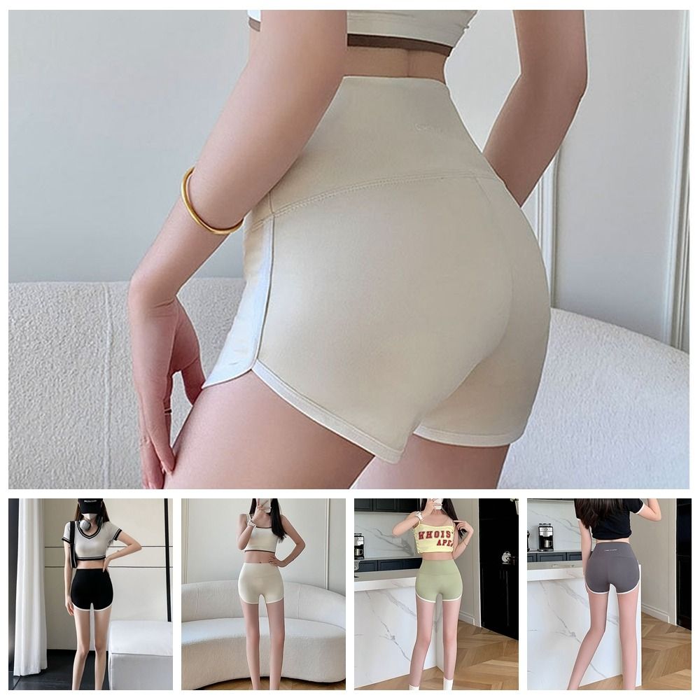 Abdominal Tighten Yoga Shorts Slimming Ice Silk Anti-glare Shorts for Women High Waist Contrast Color Safety Pants Cycling