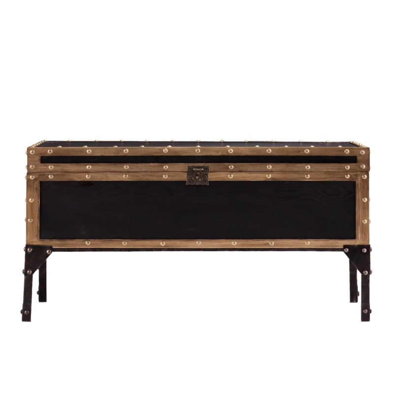 Charles Vintage Travel Trunk Coffee Table, Black and Bronze