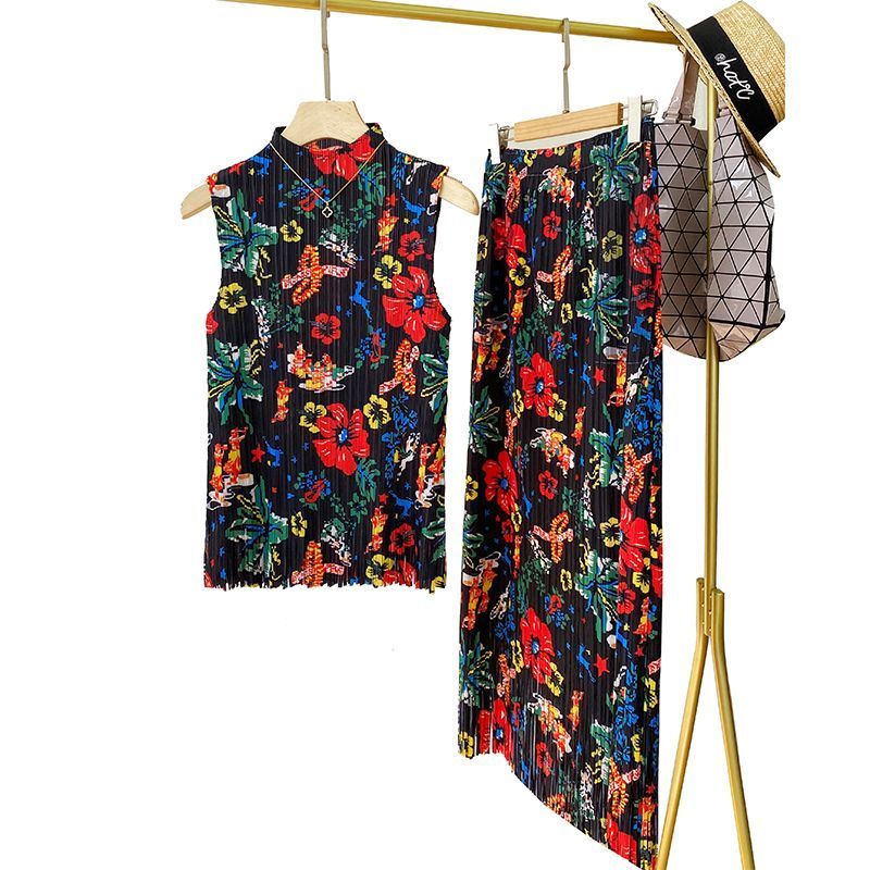 Pleated skirt set 2 piece set women outfit new in matching sets luxury elegant women's Female clothing set