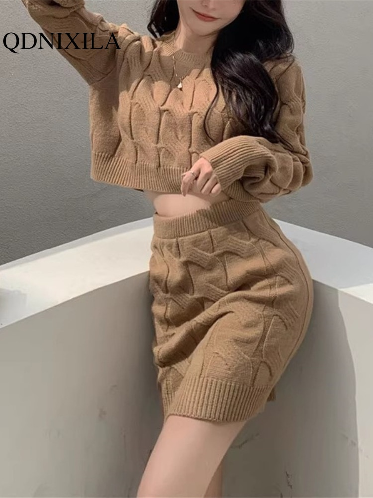 Sets To Dress Autumn Winter New In Small Fragrance Suit Knit Sweater Short Skirt 2 Piece Sets Women Outfit Clothes for Women