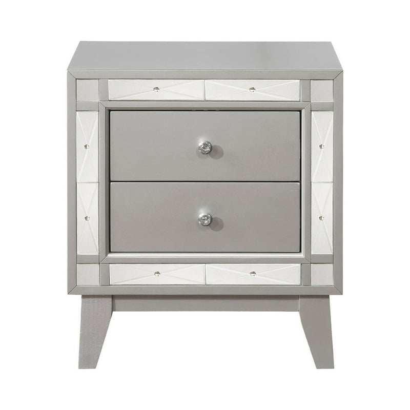 Nightstand with 2 Drawers, Mercury Silver- Small coffee table End table for bedroom Mesas Table top Small end table Tea table