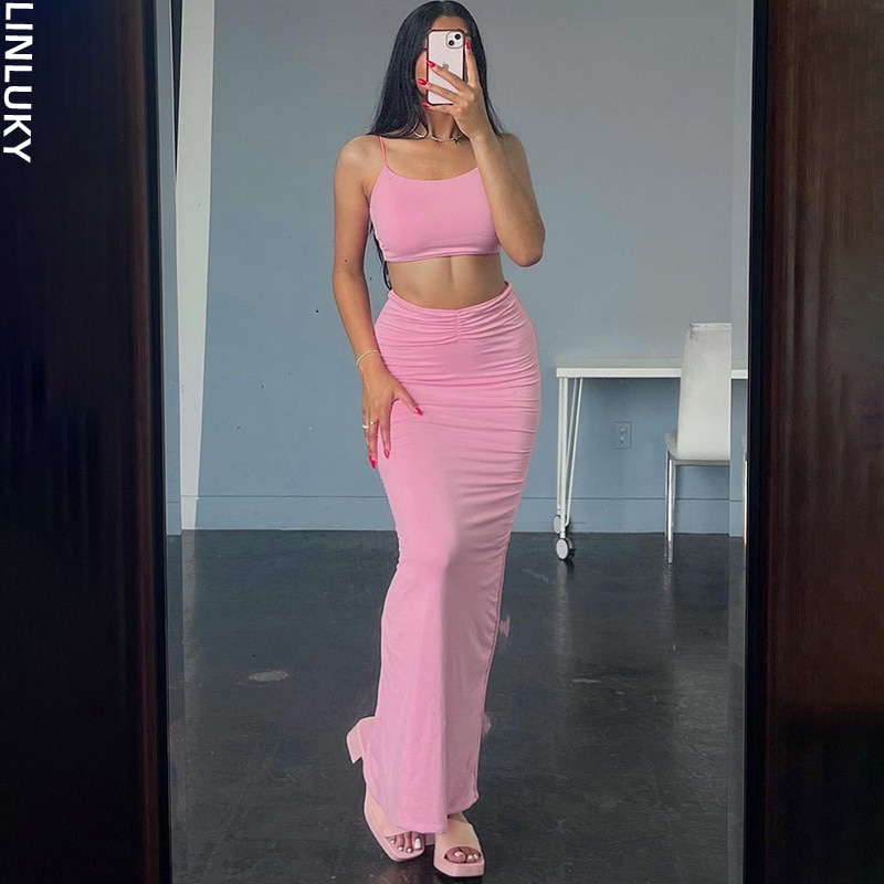 2023 Summer New Sexy Fashion Sleeveless Tank Top And Skirt Outfits For Women Matching Sets 2 Piece Sets Club Party Clothes