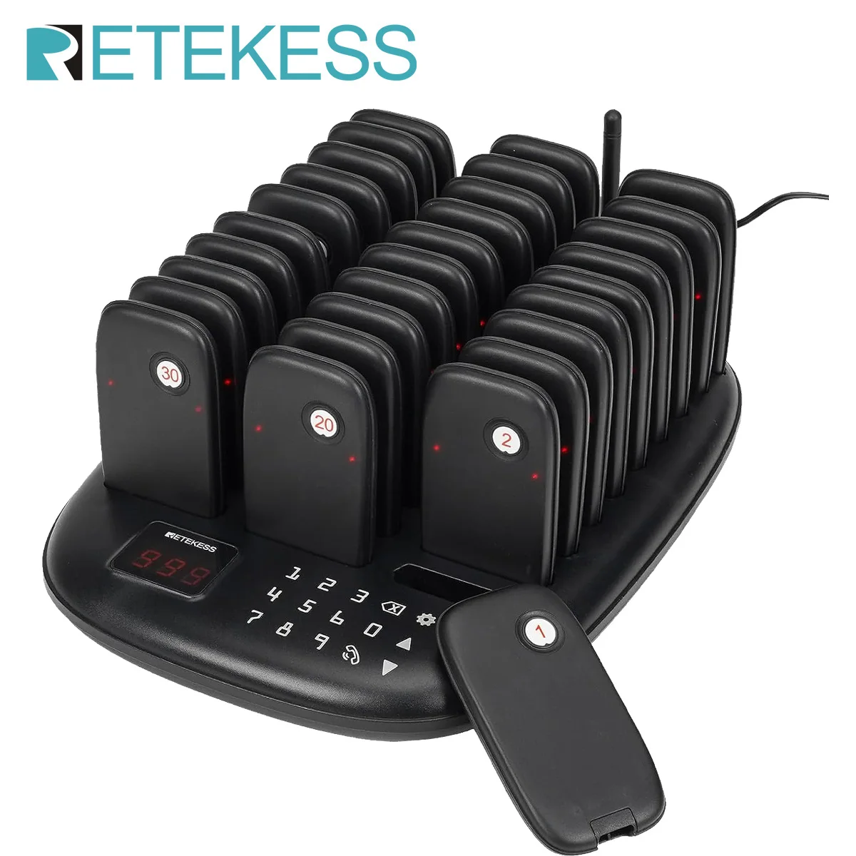 RETEKESS TD175P Wireless Restaurant Calling System 30-Channel Adjustable Keyboard Mode Food Truck Cafe Bar Pager with Vibrator