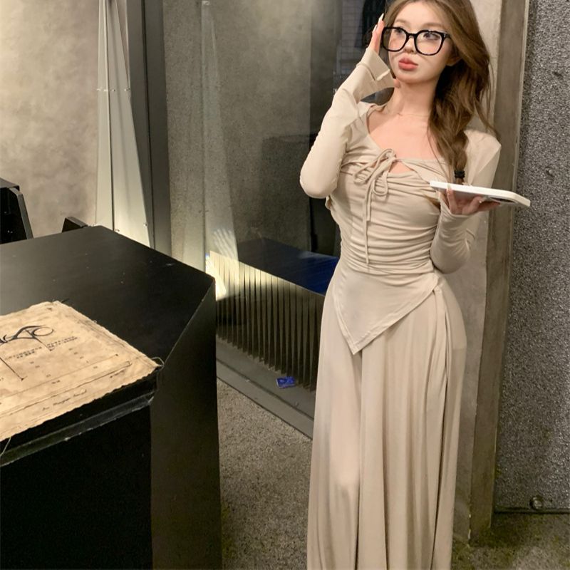 Hsa Women Fall Clothing Elegant 3 pcs Sets Vest and Cardigans Long Culottes Ladies Elegant Sets Soft Tops Women Summer Suits