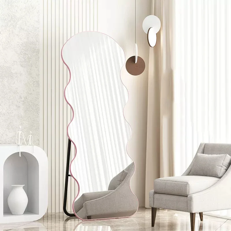 Nordic Full Body Mirror Kawaii Irregular Living Room Luxury Mirror Large Wavy Floor Nordic Espelhos Decorativos Room Furniture