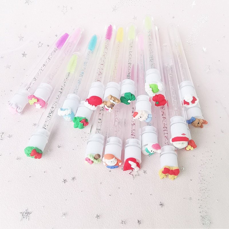 3Pcs Random Pattern Christmas Halloween Series Eyebrow Brush Tube Reusable Lash Brush Mascara Wands Makeup Brushes