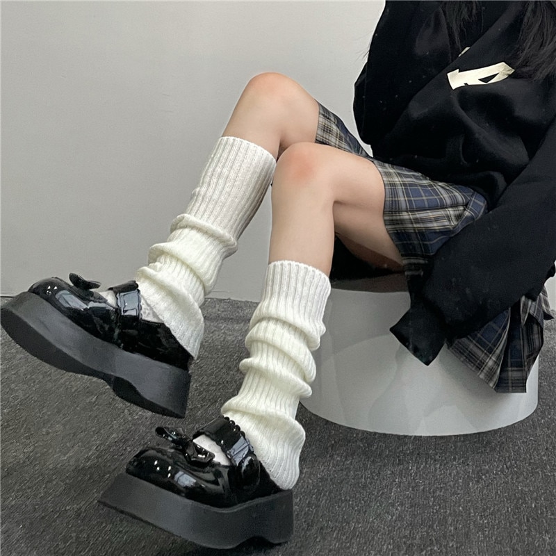 Leg Warmers Lolita Long Socks Knitted Leggings Japanese Sweets Winter Socks Kawaii JK White Pile Socks Stocking Y2K Underwear
