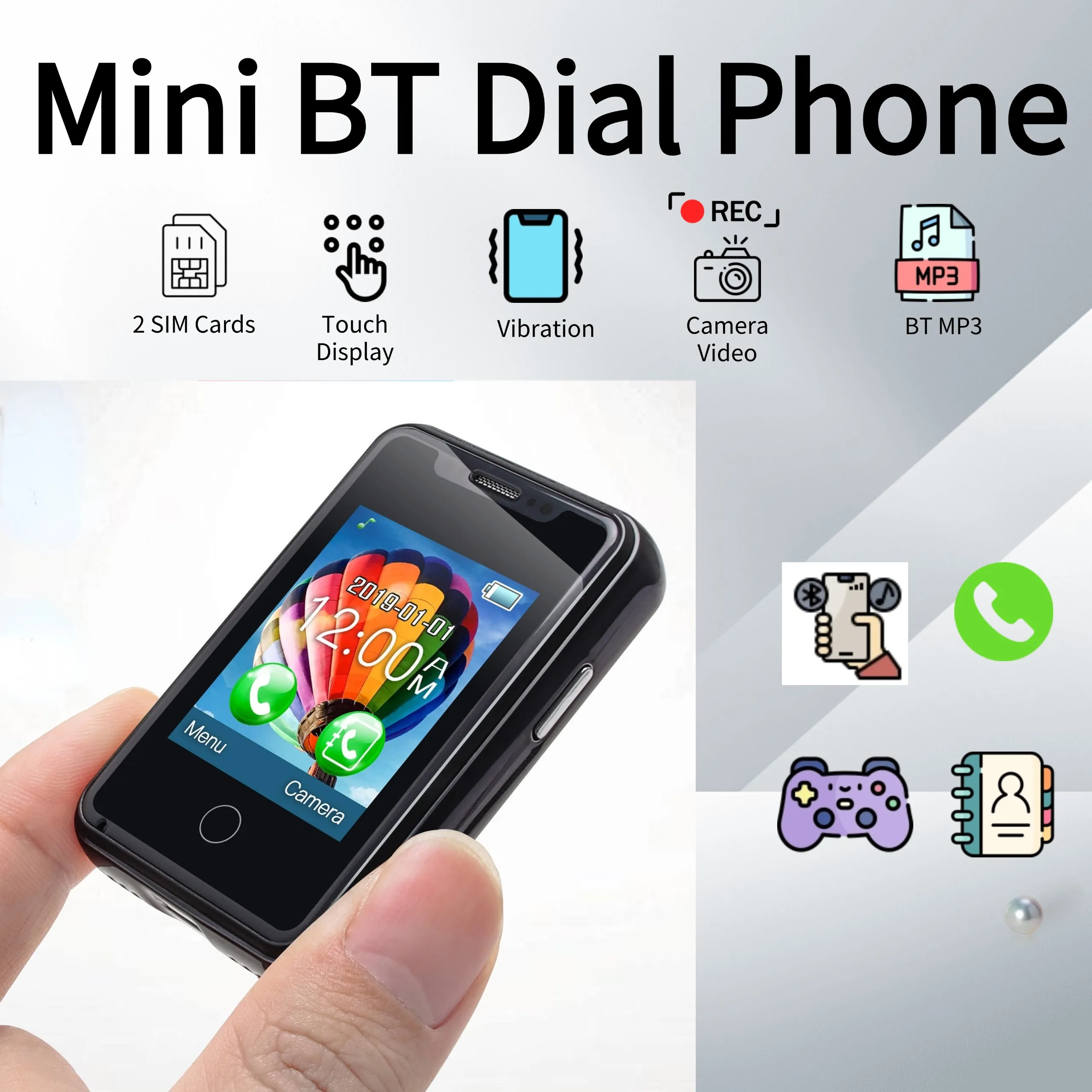 Hot selling foreign trade 8XR 1.77-inch touch screen mini phone, straight board function button, phone support for multiple func