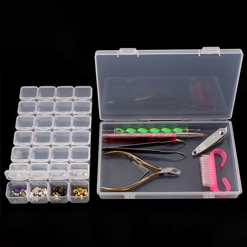 28 Grids Nail Storage Box Separate Open Cover Storage Box Nail Box Organizer Transparent Color Jewelry Box Nail Tools