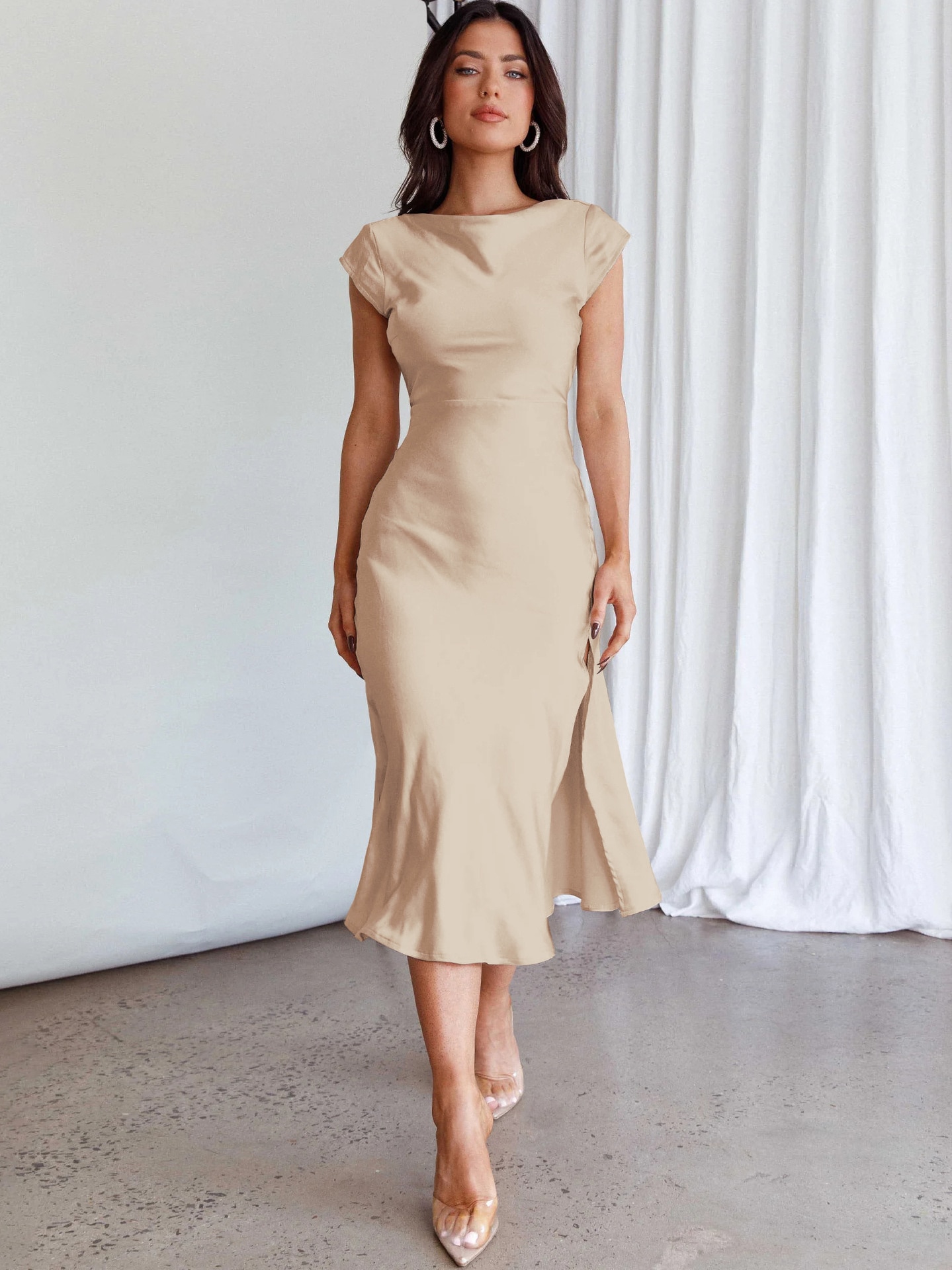 Women High Crossed Temperament Dress Sexy Slim Skirt Open Back Pure Desire Satin Evening Dress Classic Minimalist Banquet Dress