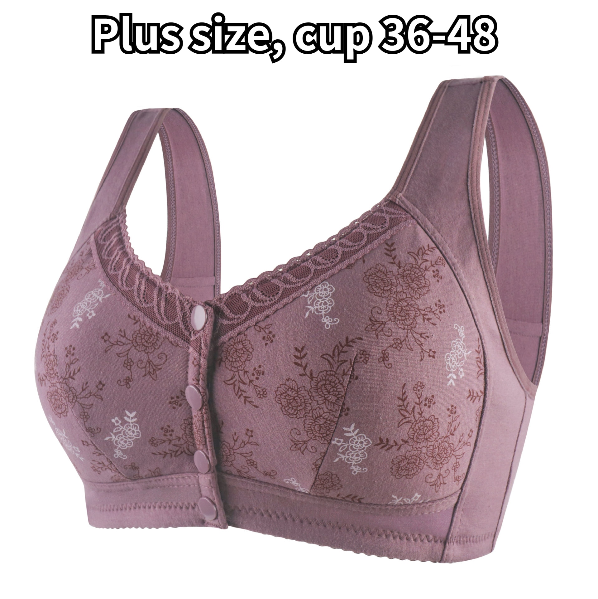 Plus Size Women Front Buckle Underwear Soft Cotton Cup Middle-aged Printed Wireless Bras Wide Shoulder Strap Comfort Support Bra