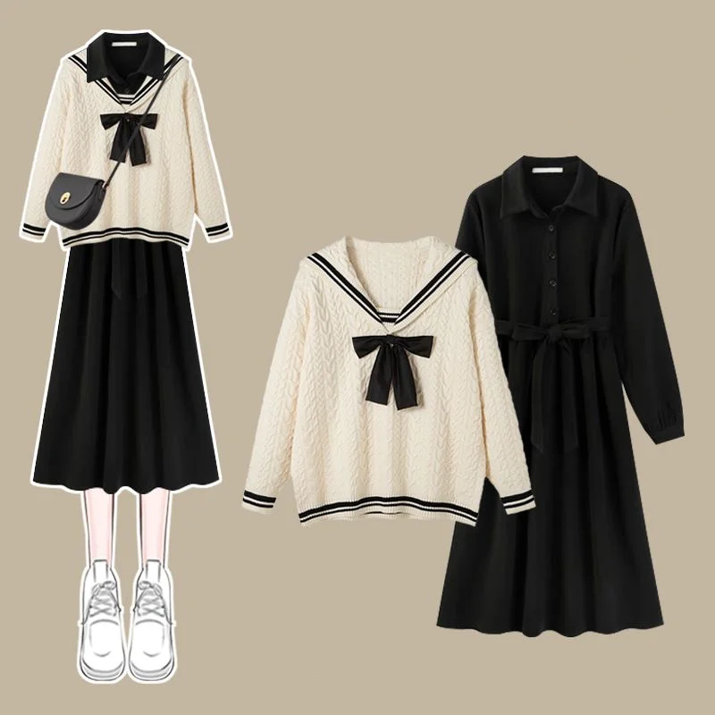 Women's Clothes Spring Autumn Single/Outfits New Fashion Gentle Style Knitted Sweater Slim Bottom Shirt Dress Two Piece Set