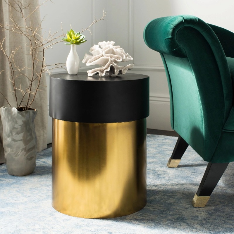 Safavieh Solstice Round Modern Glam Side Table, Black/Gold