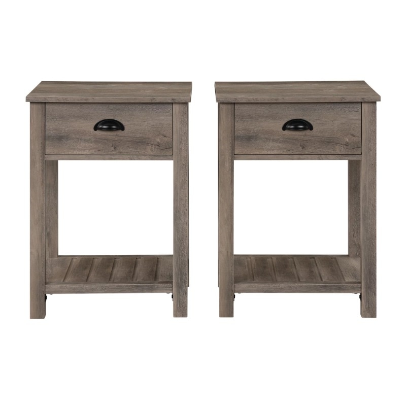 Manor Park Modern Farmhouse 1 Drawer End Table, Set of 2, Grey Wash