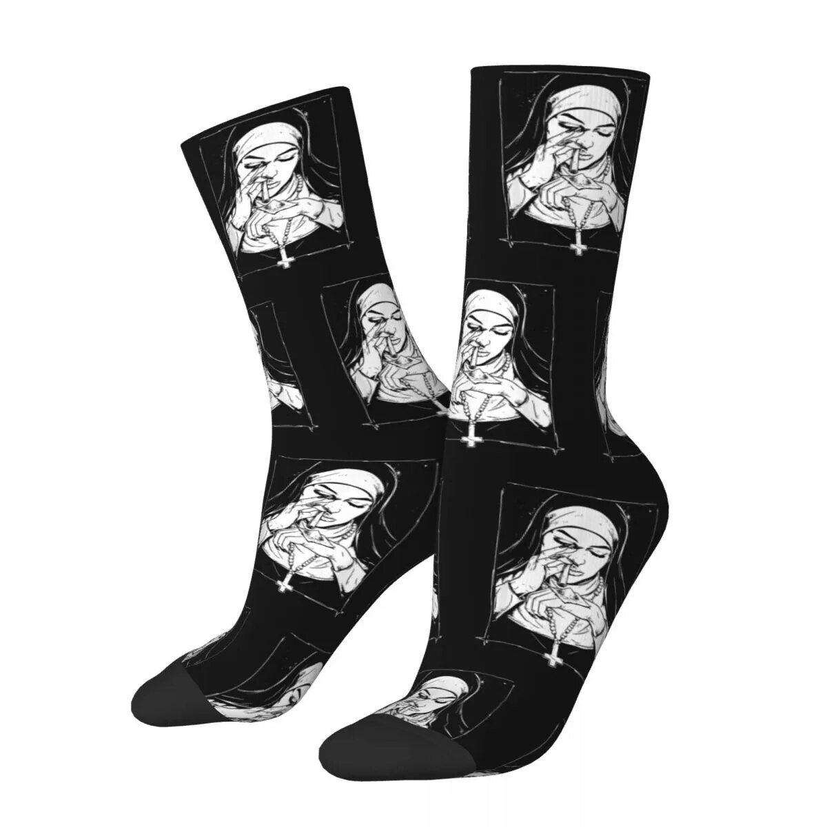 Winter Warm Harajuku Men's Women's Funny Unholy Drug Nun Socks Sweat Absorbing Football Socks