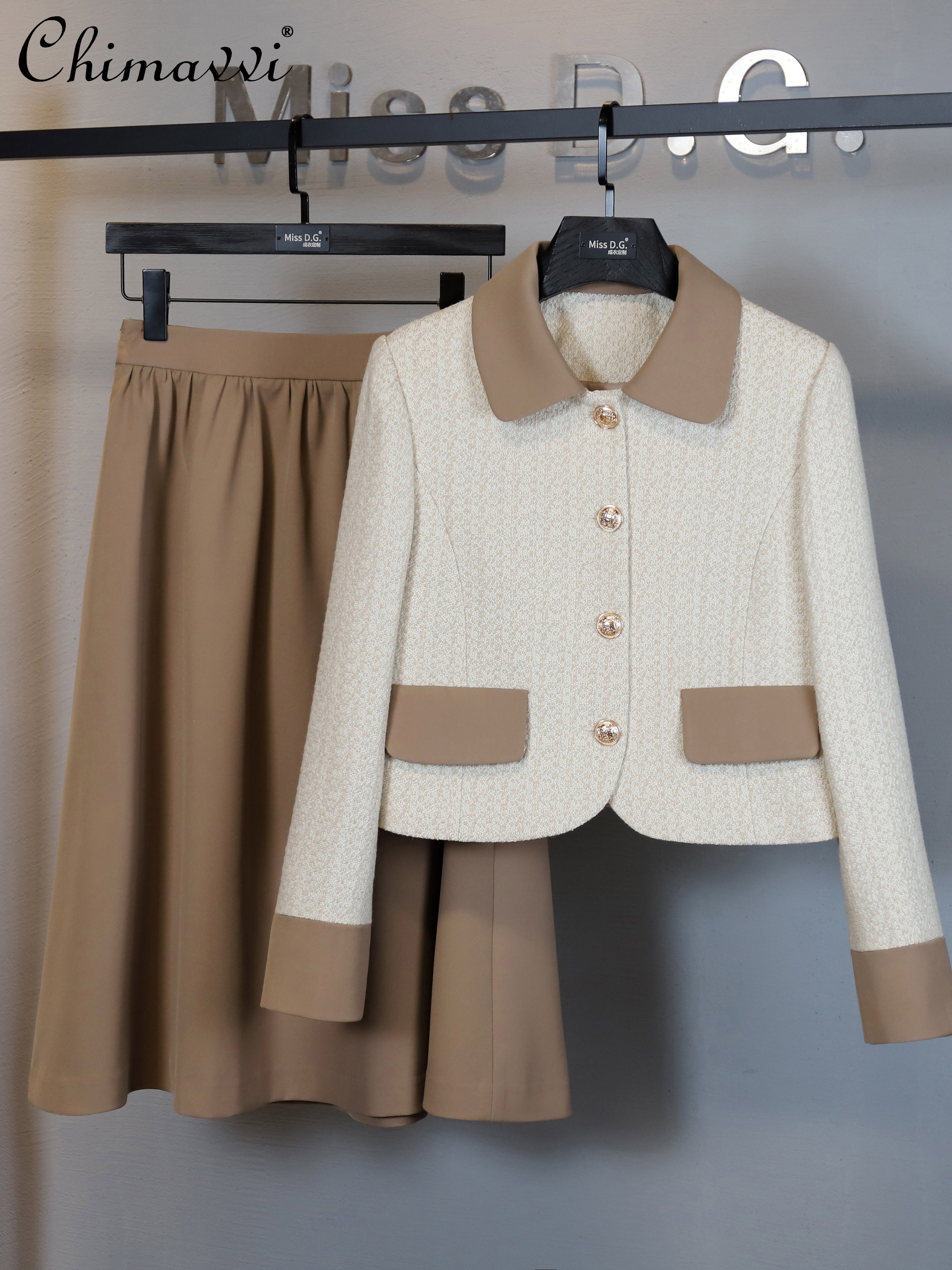 Office Lady Outfits 2023 Autumn New Fashion Temperament Long Sleeves Short Coat High Waist Slimming Skirt Ladies Two-Piece Set