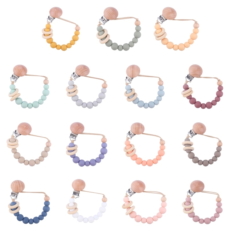 Baby Pacifier Chain Clip Nursing Teether Soother Holder Silicone Beads Chain Wooden Clip DIY Nipple Holder Leash Strap