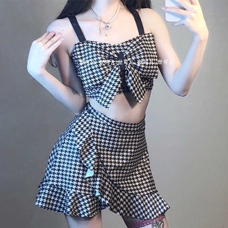 2023 New Houndstooth Girls' Skirt Style Slim Split