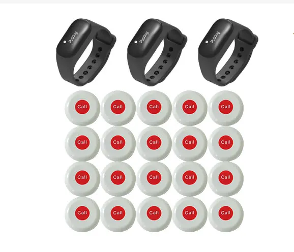 Restaurant Calling System Waterproof Wireless F5 Watch Receiver 2/3 Watch+10/15/20 Call Button Buzzers Pager For Food Truck Bar