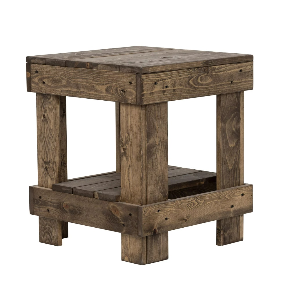 Woven Paths Pine Wood Farmhouse Living Room End Table with Storage Shelf, Dark Brown
