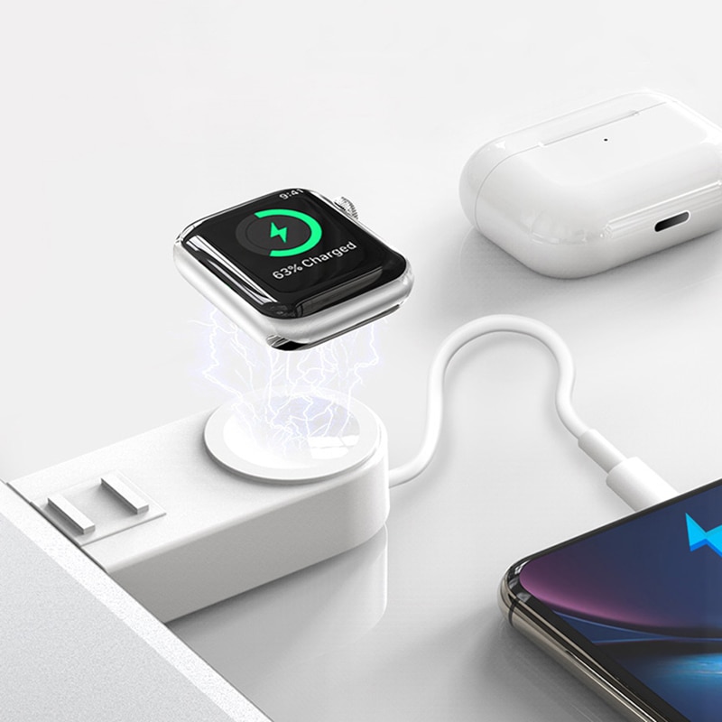 Portable 2 In 1 Wireless Charger For Apple Watch 8/7/6/5/4/3/2 Magnetic USB Watch Charger Lightning Charging Cable