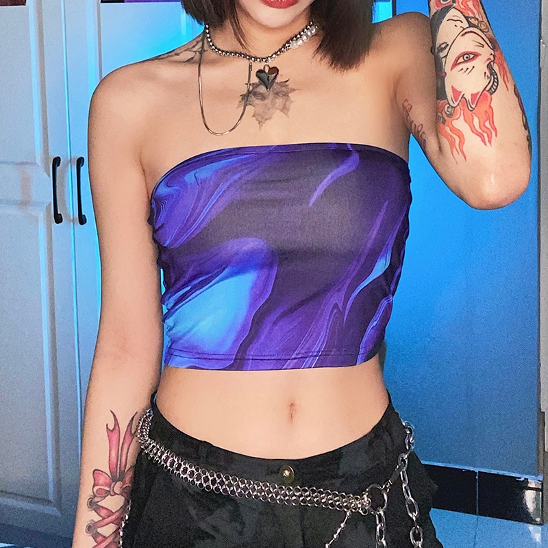 Sexy Strapless Fashion Tie Dye Print Corset Crop Top Bra Sleeveless Summer Boob Tube Tops Tees Streetwear Women's Clothes 2