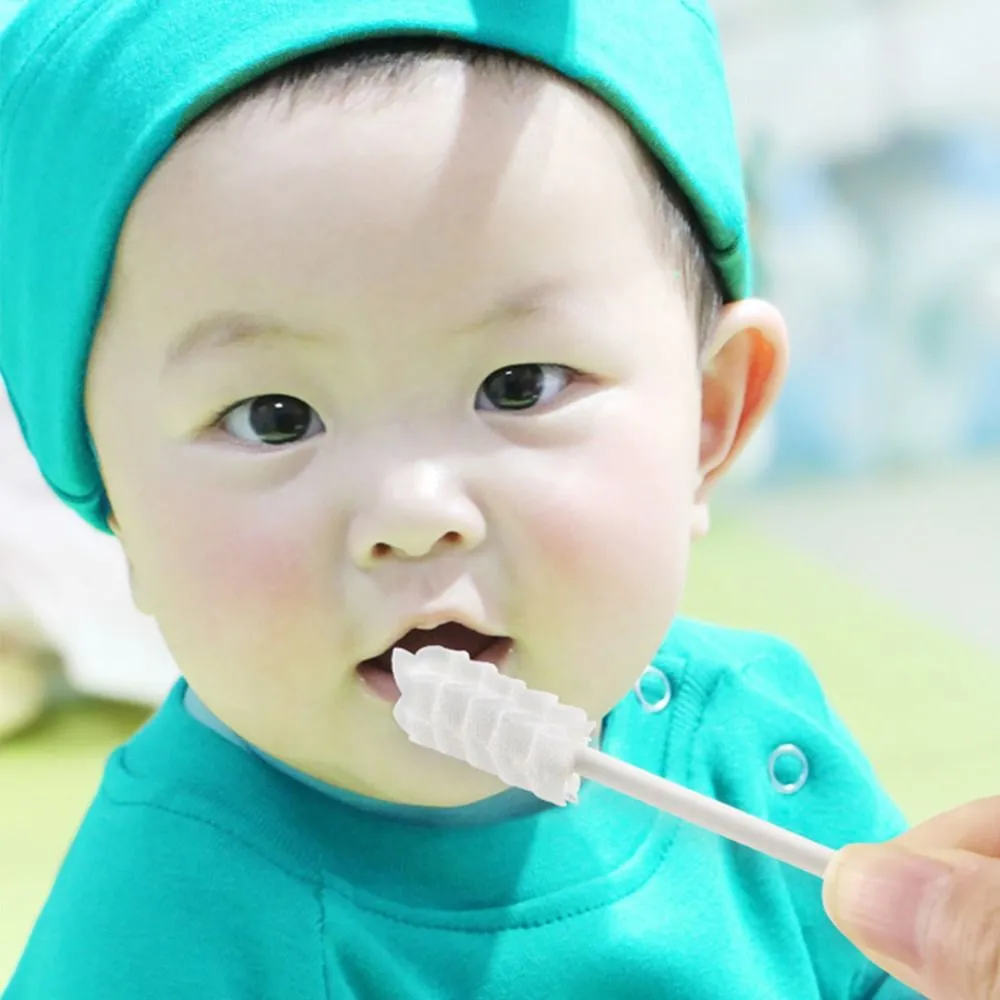 Nursing Supplies Disposable Fluorescent Agent Free Oral Cleaning Stick Baby Toothbrush Tongue Cleaner Gauze Toothbrush