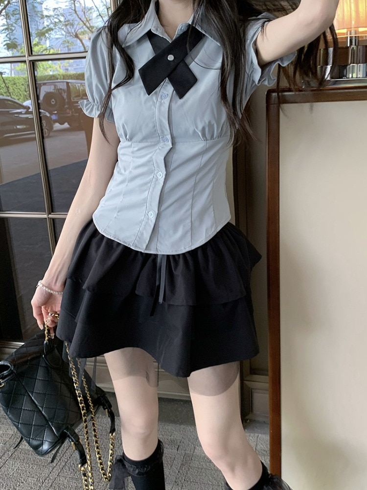 Women's Short Skirt Set Academy Style Summer Japanese JK Uniform Short Shirt Top+Half Skirt 2 Piece Set Womens Outfits Casu