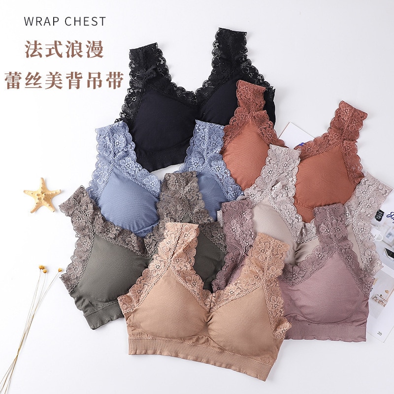 Lace Edge Beautiful Back Wrapped Bra Women's Tank Top Bottomed Bra Anti Slip Underwea