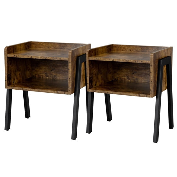 Small Space Nightstands with Iron Legs, Set of 2, Rustic Tea table Mesas End table for bedroom Small end table Table top Small c