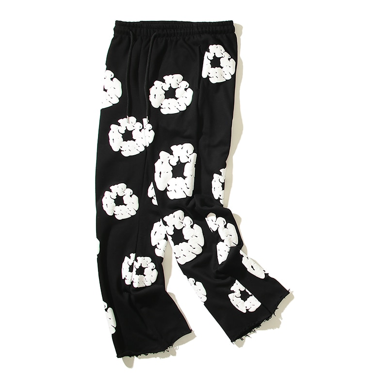 23SS High Quality Foam Print Kapok Sweatpants Streetwear Drawstring Track Pants