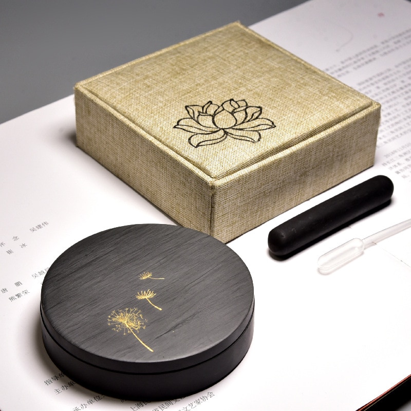 Cultural And Creative Calligraphy Special Trumpet With Lid Inkstone Platform Old Pit Boutique Anhui Yan Natural Rough Stone Lite