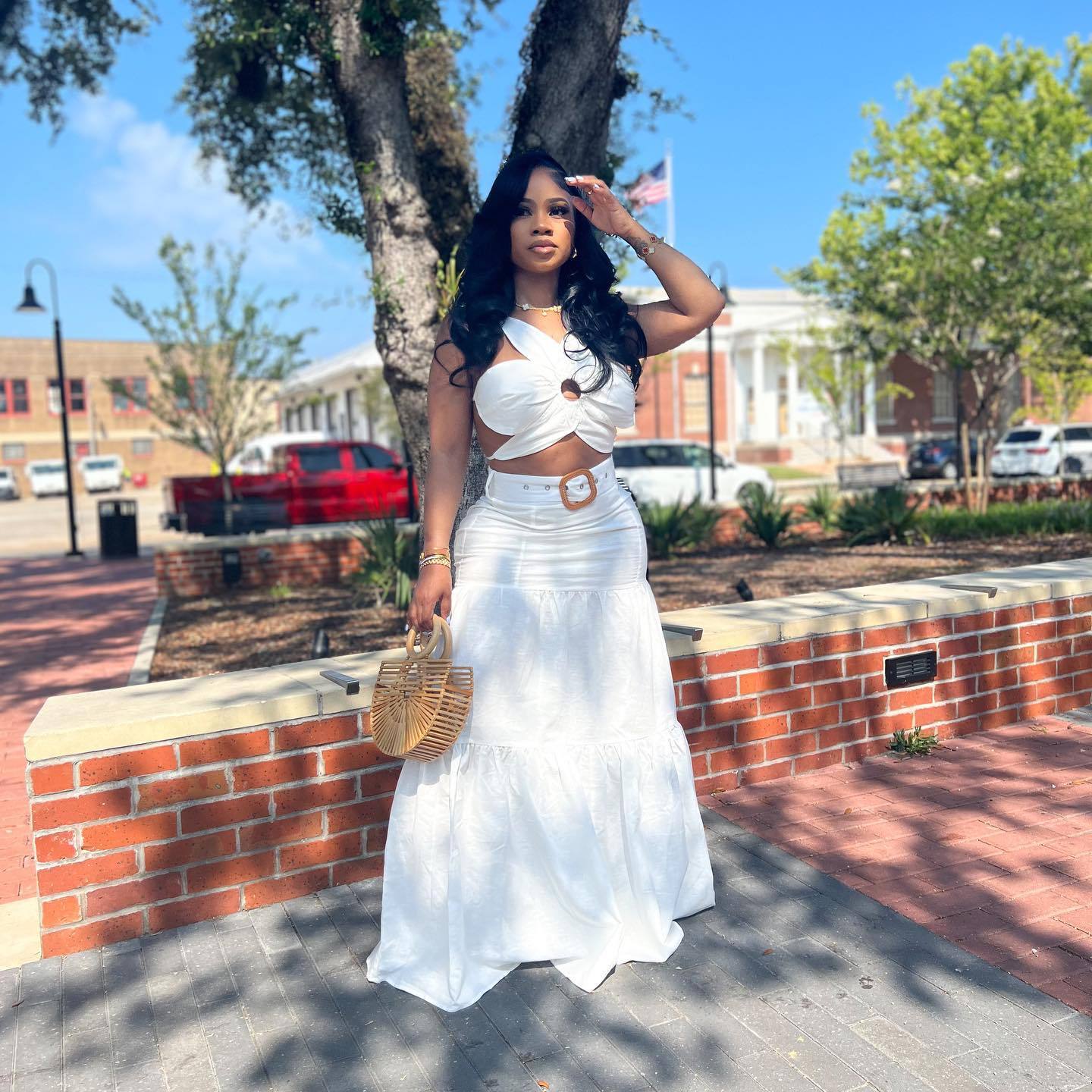 Nightclub Party Female Long Dress Sets Sexy Wrap Chest Lace Up Backless Tops Suit Summer Maxi Dresses Womens 2 Piece Outfit Set