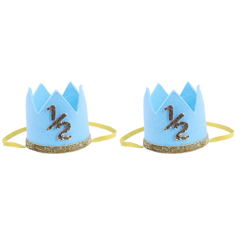 2X Newborn Infant Toddler Baby Girl Boy Half 1/2 First Second Third Birthday Crown Party Cake Smash Headband Blue