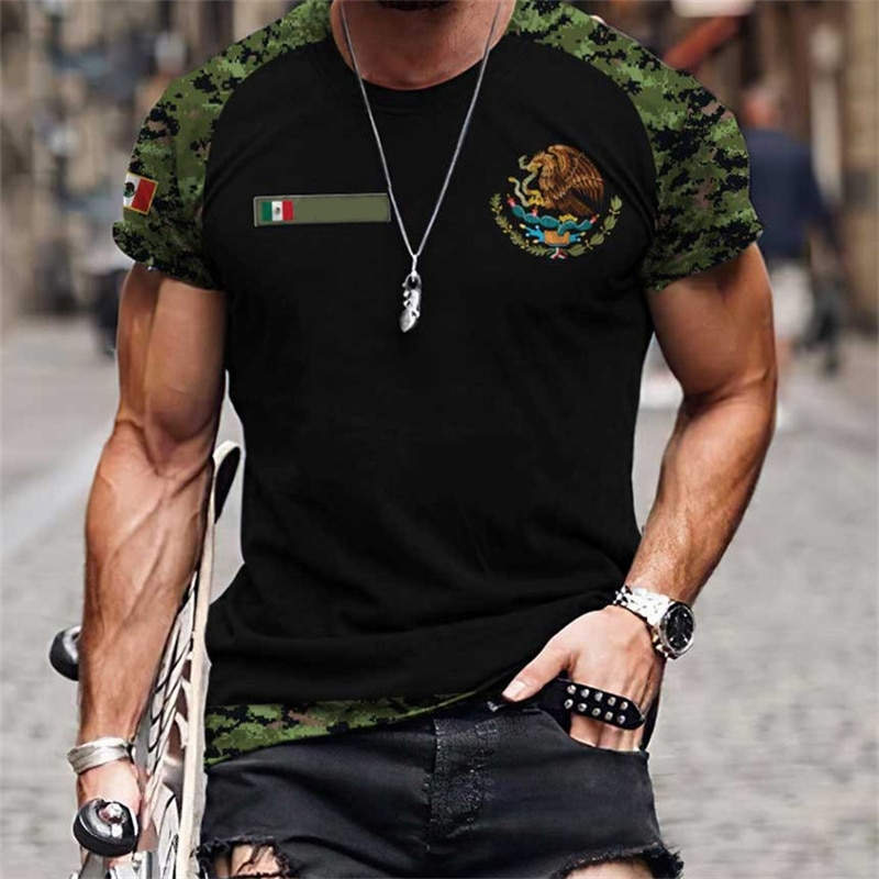 Mexican Flag Printed T-shirts Men's 3D Fashion Tops Casual Unisex Short sleeved 2023 New summer street oversized men's