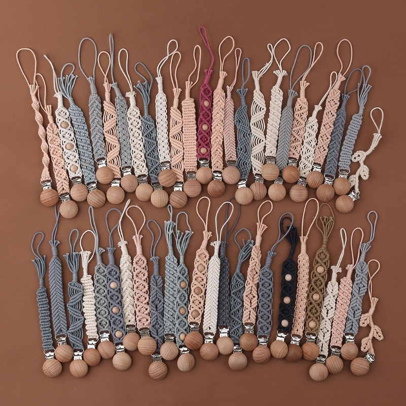 HUYU Baby Pacifier Clips Handmade Crochet Woven Cotton Rope Pacifier Chain Infant