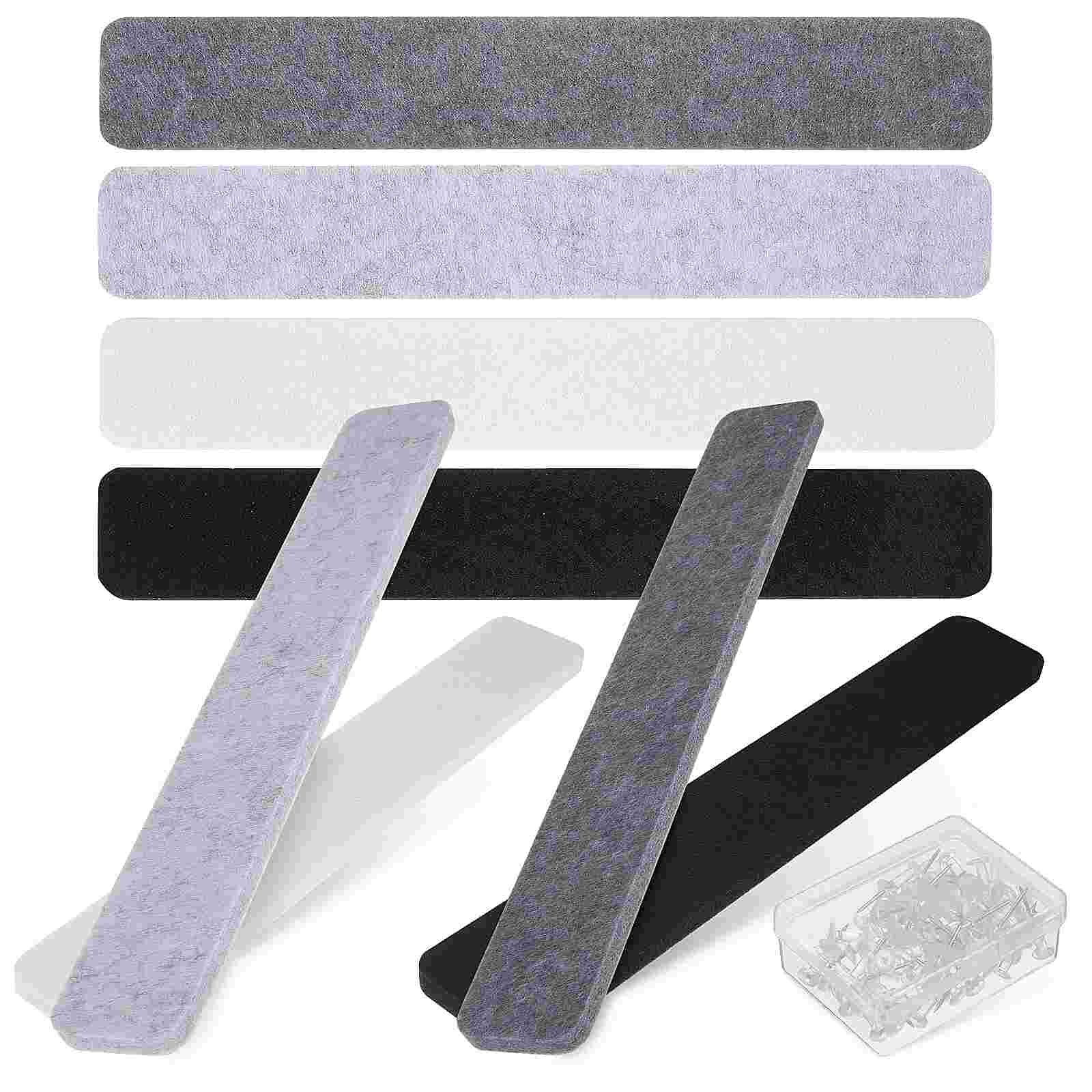8Pcs Felt Pin Board Bar Self-adhesive Bulletin Board Strips with 50 Transparent Push Pins for Memos Notes Photos